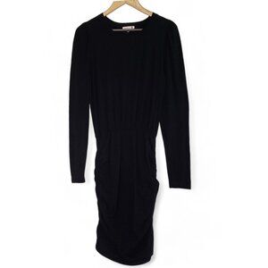 Sundry Anthropologie Black Mini Dress Women's Long Puff Sleeve Shirred Ruched 1